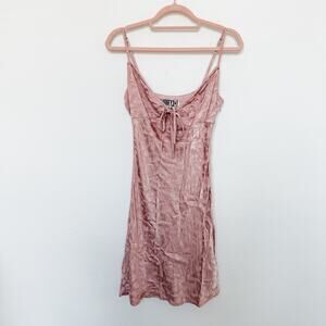 Audrey 3+1 Babydoll Slip Mini Dress Crushed Satin Rose Pink Size M Y2K Coquette